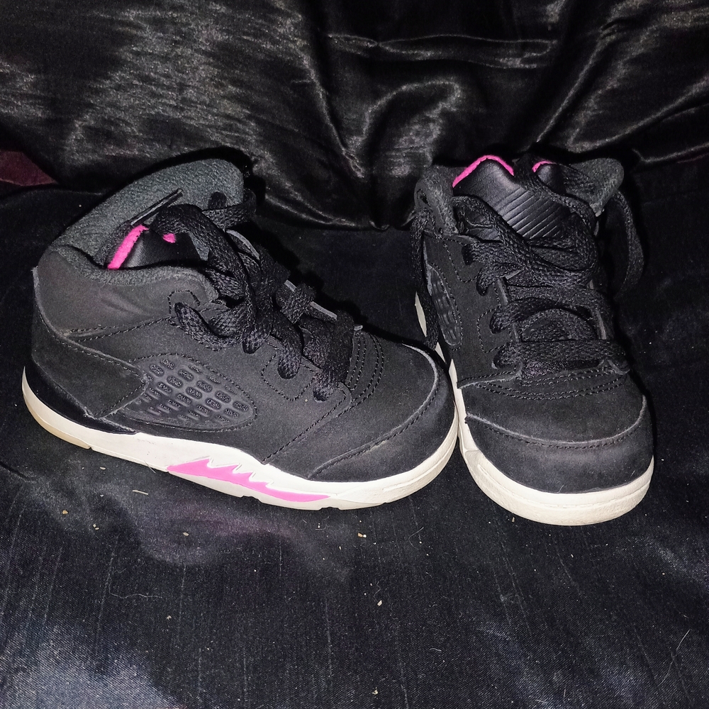 Jordan Kids Black and Pink High-Top Sneakers